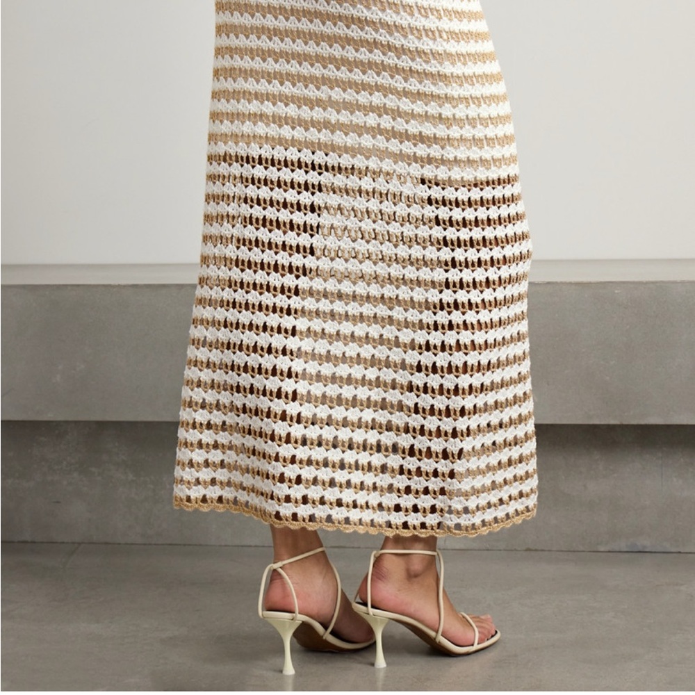 Zimmermann Tallow striped crocheted cotton-blend midi skirt
